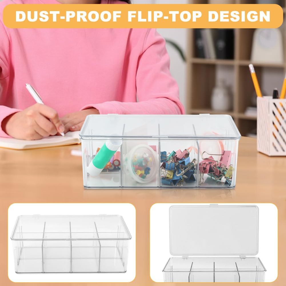 Clear Tea Bag Organizer with Lid, Stackable Storage Bin with Dividers