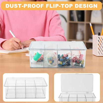 Clear Tea Bag Organizer with Lid, Stackable Storage Bin with Dividers