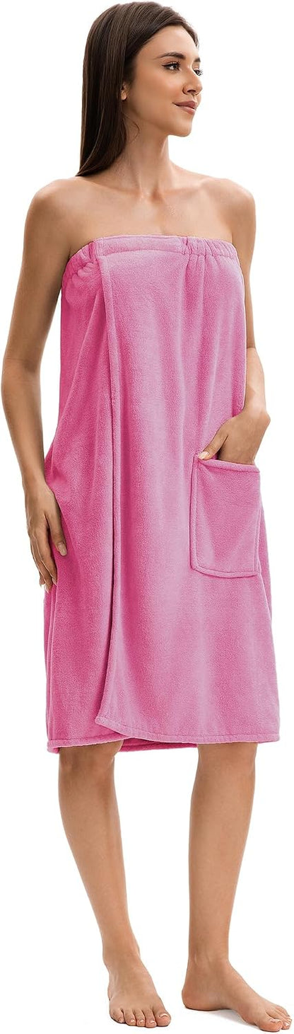 Towel Wrap For Women After Shower，Plush Bath Robe Female，Sauna Spa Wrap Around Towels With Pockets