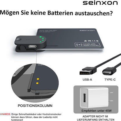SEINXON Wallet Tracker (iOS Only) IP68 Thin Item Finder Card Luggage Located Bluetooth Works with Apple Find My APP & Network - Magnetic Charger (Slim)