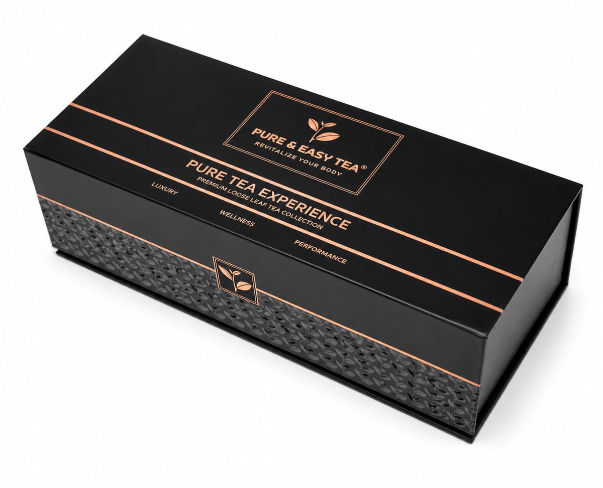 Pure And Easy Tea, Premium Tea Flight Gift Set, 30 Individual Loose Leaf Tea Packets, 10 Blend Tea Sampler, Herbal & Caffeinated Variety Pack, Luxury Gift Box, Makes 60 Cups