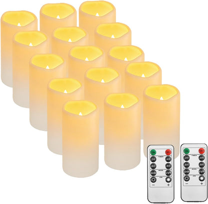 2PACK Outdoor Plastic flameless Candles with Remote Control and Timer, LED Flickering Battery Operated Electric Pillar Candles (D3 xH5.5) for Camping, Weddings, Home Decoration
