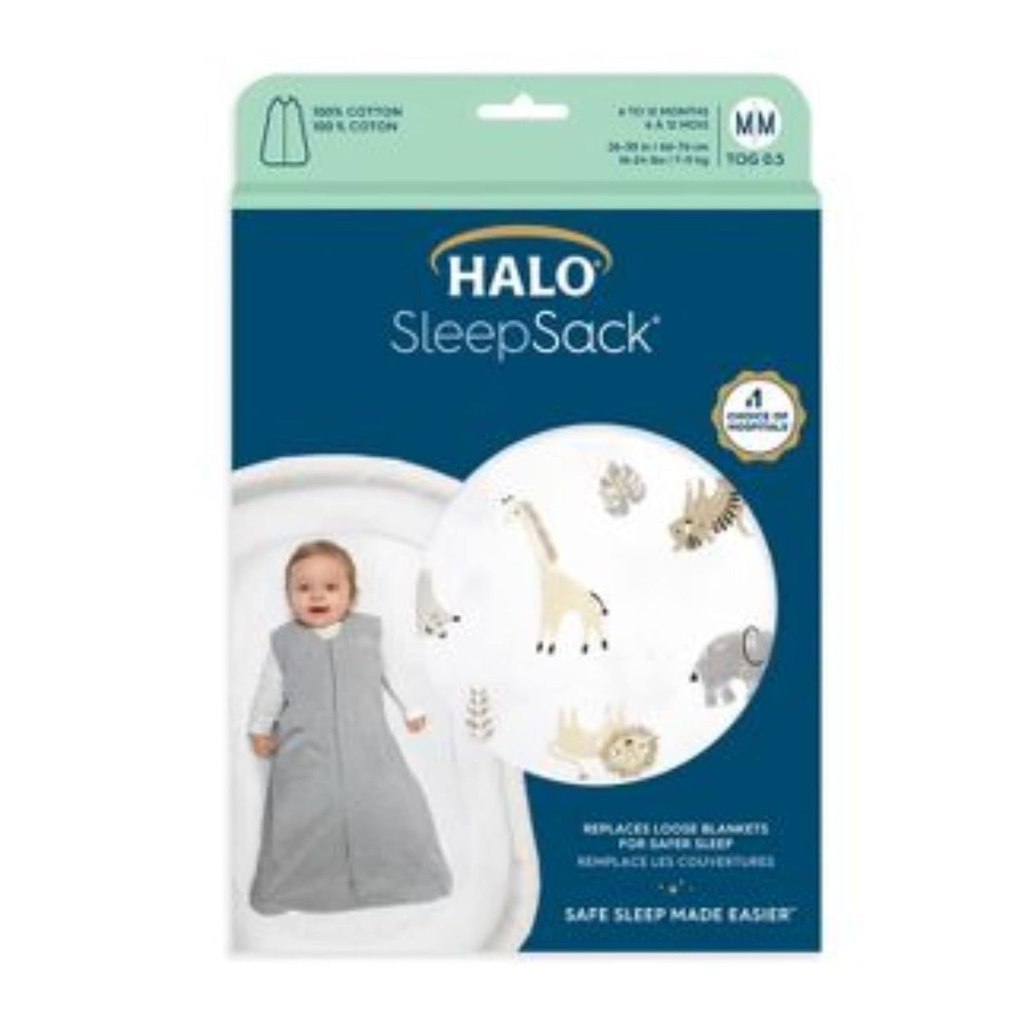 HALO SleepSack, 100% Cotton Wearable Blanket, Swaddle Transition Sleeping Bag, TOG 0.5, Ocean Life, Medium, 6-12 Months
