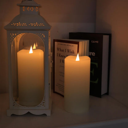 TECHLONG Flickering Flameless Candles with 3D Moving Flame, Last 1000+ Hours Battery Operated Candles with Timer, Ivory Real Wax Pillar Electric LED Candle for Wedding Christmas Party/3" x 5"