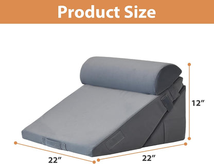 BIEEZZK Wedge Pillow Set for After Surgery, Wedge Pillow for Acid Reflux, Bed Wedge Pillow with Adjustable 9&12inch for Headboard,Sleeping, Orthopedic Memory Foam for Neck&Back Support, White/Grey