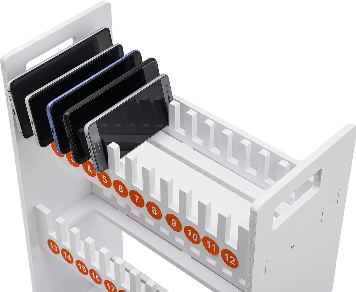 Portable 36-Slot Mobile Phone Holder, PVC Phone Storage Organizer with Numbered Slots, Curved Design, Rounded Corners, for Classroom, Office, Conference Use