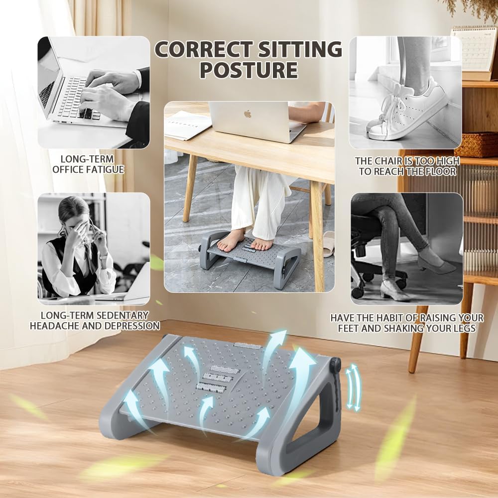 CasaZenith Foot Rest, Six Heights Adjustable Foot Rest for Under Desk at Work, Ergonomic Foots Stool for Under Office Desks, Under Desk Footrest with Foot Massage Roller, Chair Footrest for Leg Rests