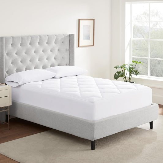 Serta Luxury Firm 100% Cotton Quilted Mattress Pad with Cooling Fiber Fill, King, White