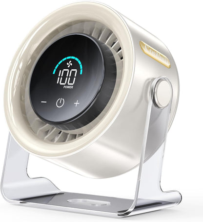 USB Desk Fan for Bedroom: 100 Speeds Digital Display Quiet Portable Fan with Turbo Airflow, 120° Rotating Small Rechargeable Battery Desktop & Wall-Mounted Fans for Bedroom Home Office