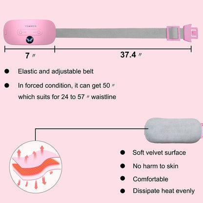 Portable Cordless Heating Pad, Electric Waist Belt Device, Fast Heating Pad with 3 Heat Levels and 3 Massage Modes, Back or Belly Heating Pad, Gift for Her, Women and Girl