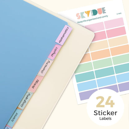 SKYDUE 1 Inch 3 Ring Binder with 8 Tab Dividers & 24 Labels, Pastel Binder Organizer for Letter Size Paper, Aesthetic School Binder for Notes, Documents, Office & Home Organization, Purple