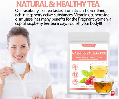 Premium 50 Red Raspberry Leaf Tea Bags, Made with 100% Natural Red Raspberry Leaves,Natural Pregnancy & Help Childbirth & Support Menstrual, No Additives & Caffeine Free.