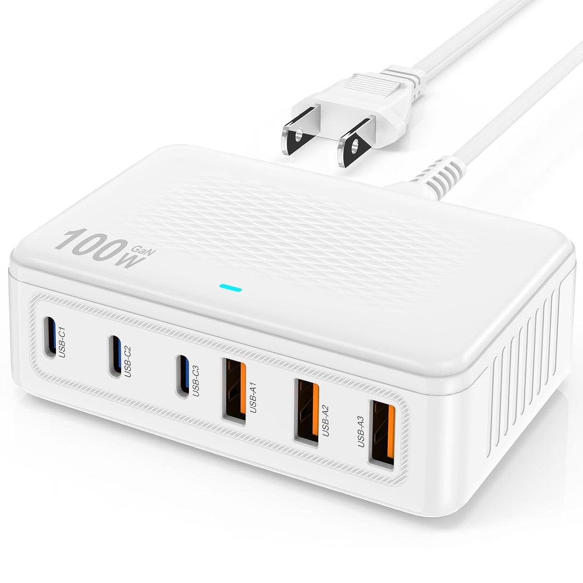USB C Fast Charger Block, 100W GaN 6 Port Type C Charging Station Hub,Wall Charger Power Strip Adapter Plug Cube Brick Box for Apple iPhone Duo 18 17 16 15 14 13 12 Pro Max/iPad/Pixel/Samsung Galaxy