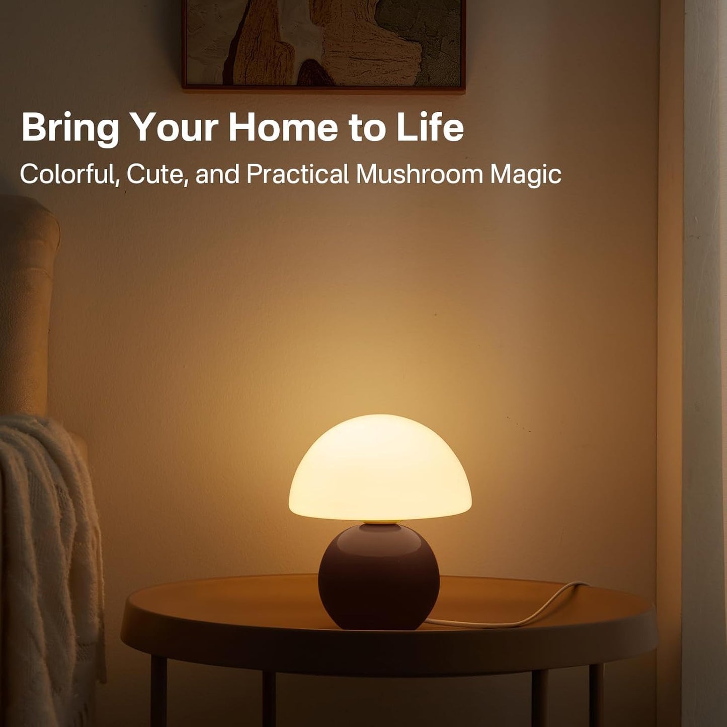 Dawnwake Mushroom Lamp Table Lamp for Bedroom,Desk Bedside Small Lamps for Living Room Night Stands,Mushroom Decor Cute Mini Modern Mid Century Lamps,Unique Aesthetic Home Living Room Decor(White)