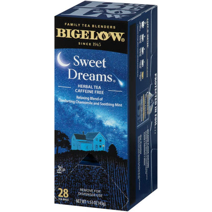 Bigelow Sweet Dreams Herbal Tea 28-Count Box (Pack of 1) Relaxing Blend of Chamomile & Mint Caffeine-Free Nighttime Herbal Tea in Individual Foil-Wrapped Bags