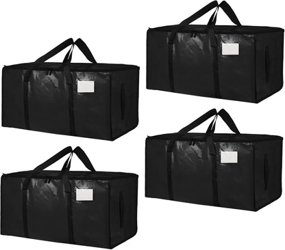 Moving Bags Extra Large - Heavy Duty Storage Totes with Wrap-Around Handles & Reinforced Zippers - Foldable Moving Box Alternative, Water-Resistant for Dorm, Closet & Under Bed Storage (Clear)