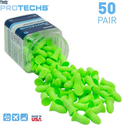 Flents Protechs Foam Ear Plugs, 10 Pair with case Sleeping, Snoring, Loud Noise, Traveling, Concerts, Construction, Studying, Work, Shooting, NRR 33, Noise Cancelling, Green, Made in the USA