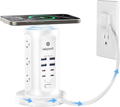 Kakyanill 115W USB Charging Station, Power Strip Tower with 9 AC 8 USB