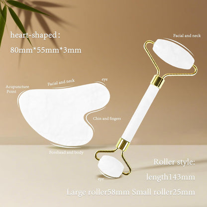 Jade Roller Gua Sha Tools - Nature Gua Sha Facial Tool Skin Tightening Face Massager Anti-Aging Jade Face Roller Puffiness Reducing Guasha Stone for Women Men（Green）