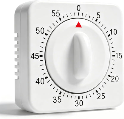 Large Size 60 Minute Mechanical Kitchen Timer - Visual Wind Up Timer Clock with Loud Alarm - No Batteries Required-Magnetic Backing, Timer for Classroom, Home, Study and Cooking (White)