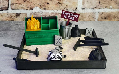 Munnygrubbers - Dumpster Fire Zen Garden - Made in USA - Large 7" x 7" - Fine Sand Included - Desk Accessory Box Garden - Funny Novelty Gift - Fidget Stress Relief