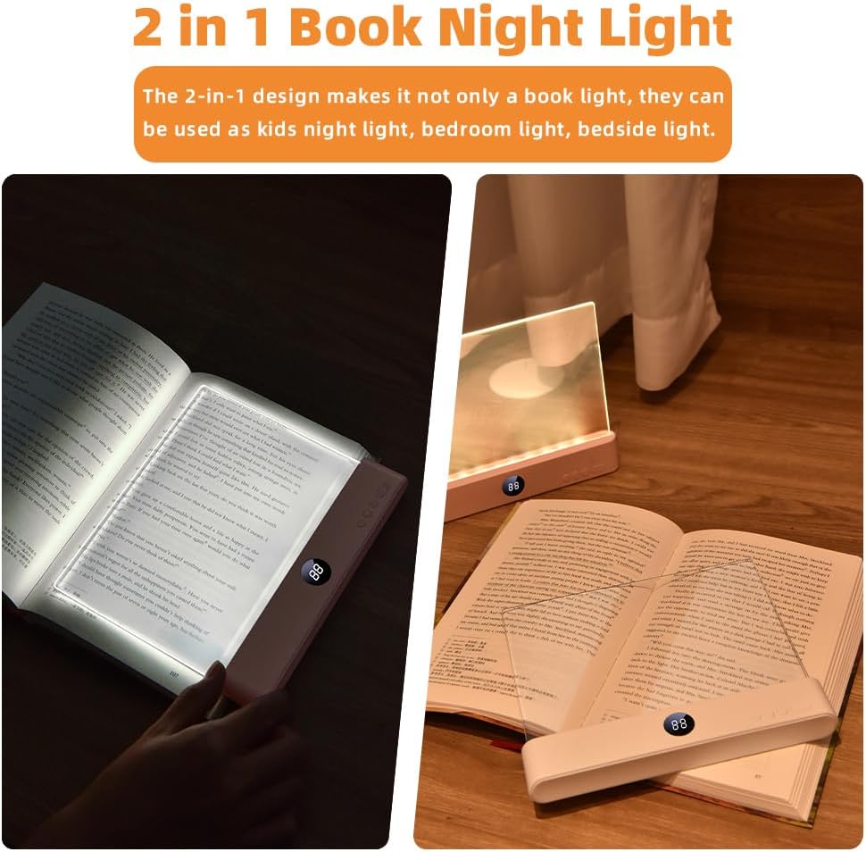 LED Book Light and Night Light 2 in 1, 3 Color Temperatures & Stepless Dimming, USB Rechargeable Reading Light with Timer for Night Reading (White)
