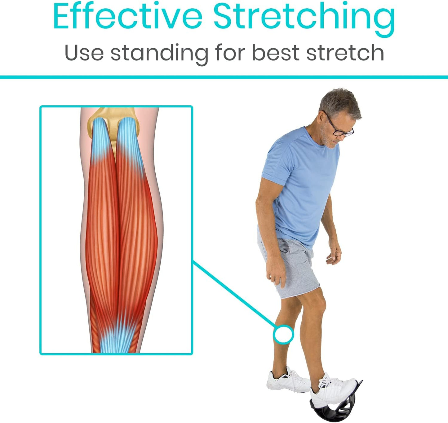 Vive Adjustable Calf Stretcher - Foot Rocker for Plantar Fasciitis - Achilles Tendon and Ankle Stretching Device - Calf Exerciser & Strengthener for Pain Relief & Prevention - Recovery Equipment