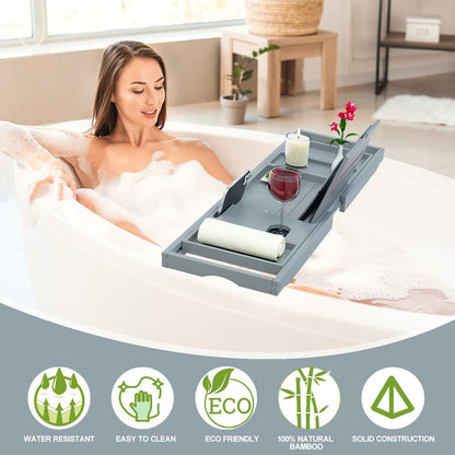 Premium Bamboo Bathtub Tray Caddy - Bath Tub Tray Table for Bathtub - Bath Caddy Tray for Bathtub, Expandable Size, Fits Most Bath Tubs