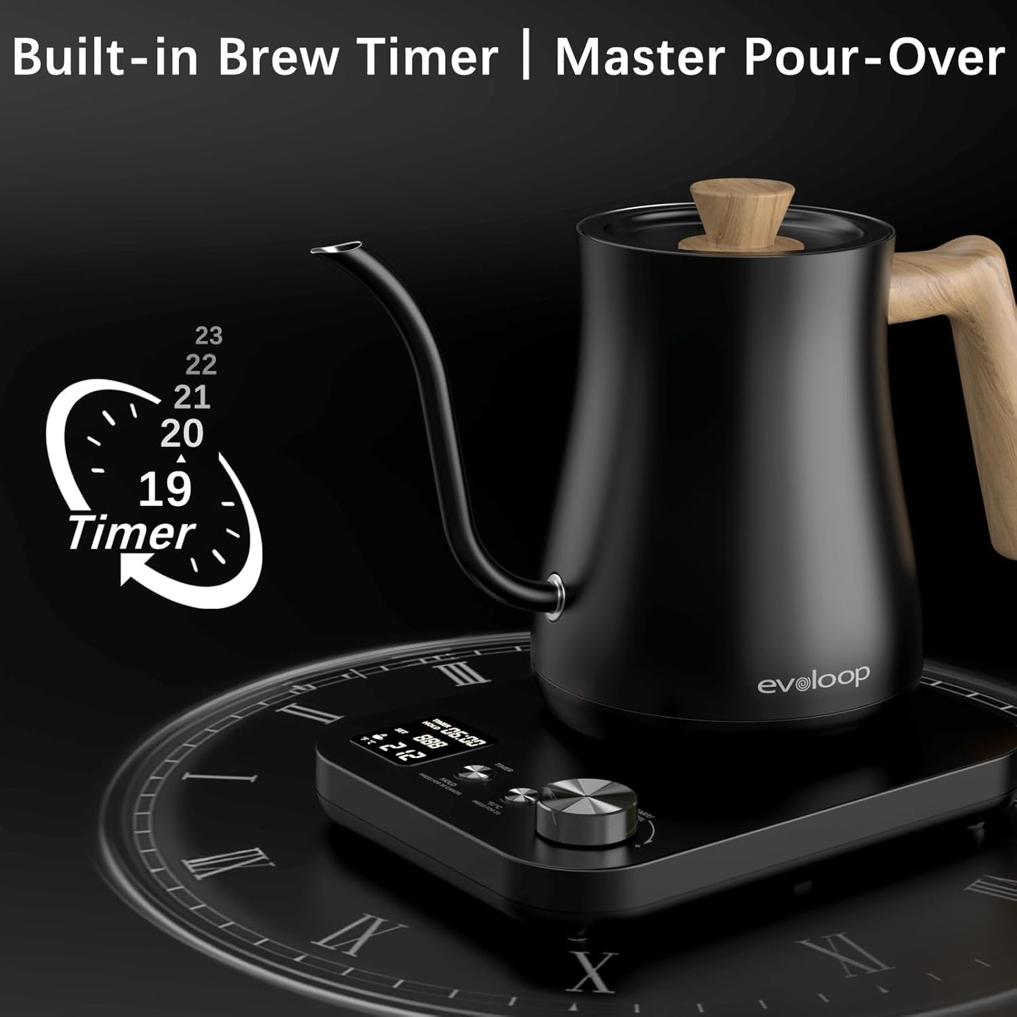 Gooseneck Electric Kettle, Electric tea Kettles, ±1℉ Temperature Control for Pour-Over Coffee & Tea Brewing, Stainless Steel Inner, Quick Heating, Boil Hot Water, 1200W/0.8L (Black Wooden)