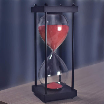 Hourglass Timer 60 Minute, Black Wooden Frame Decorative Sand Timer (Black Sand, Large Size)
