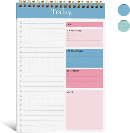 To Do List Notepad - Daily Planner Notepad 104 Pages Task Planner, 6.7" x 9.8" Double Sided Spiral Notebook with Checklist Productivity Planning Pad for Work Office Home-Pink