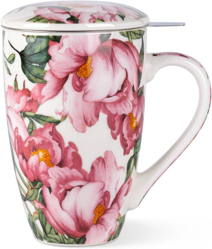 AmorArc 18oz Porcelain Tea Mug with Infuser & Lid, Loose Leaf Tea Cup with Stainless Steel Strainer, Large Coffee Mug Gift for Women, Tea Lovers, Home & Office