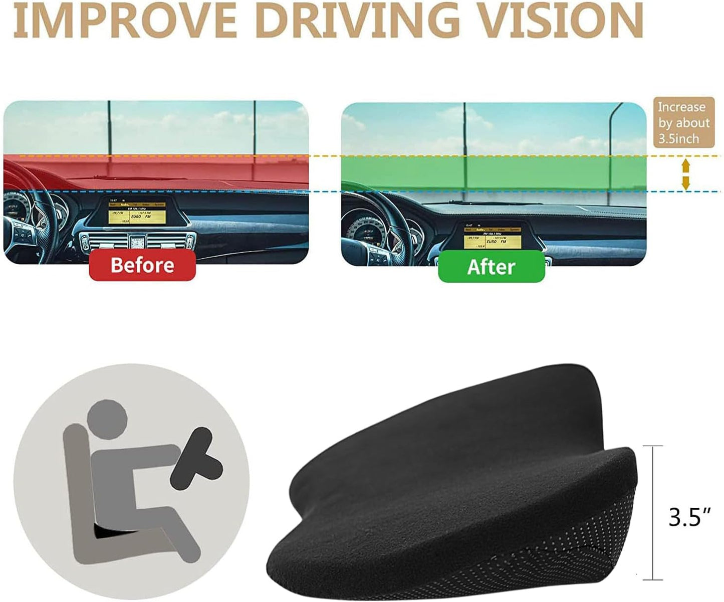 Livtribe Car Seat Cushion - Memory Foam Car Seat Pad - Sciatica & Lower Back Pain Relief - Car Seat Cushions for Driving - Road Trip Essentials for Drivers(Black)