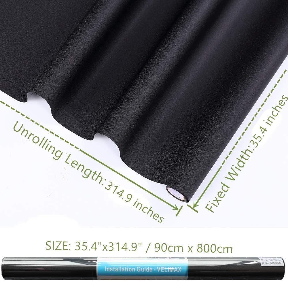 VELIMAX Static Cling Total Blackout Window Film Privacy Room Darkening Window Tint Black Window Cover 100% Light Blocking No Glue (17.7 x 78.7 inches)