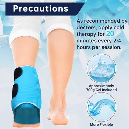 Ankle Ice Pack Wrap for Heel Swelling Pain Relief Reusable Gel Hot Cold Compress for Achilles Tendonitis Plantar Fasciitis, Post-Surgery, Sports Injury(1pcs,Blue)