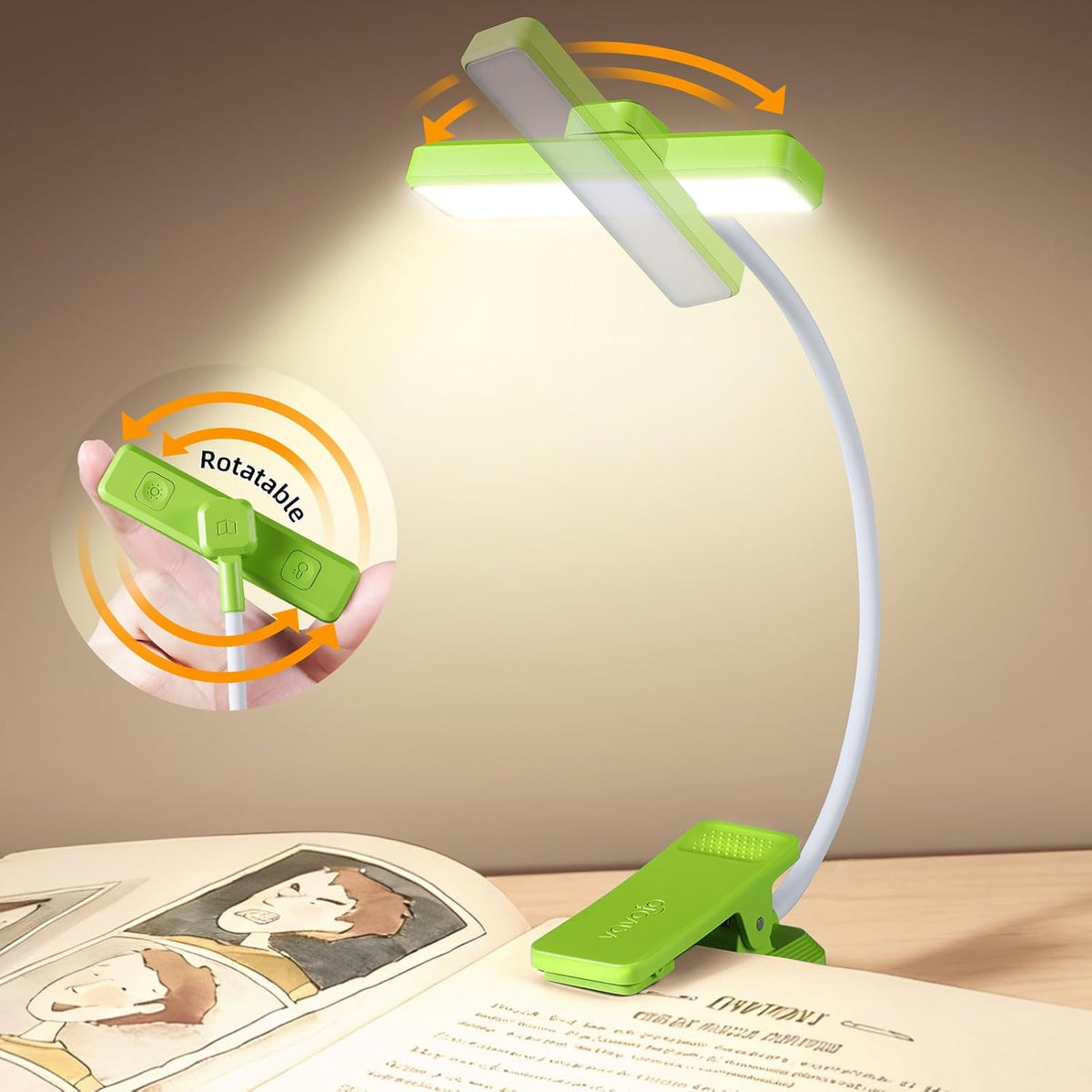 VAVOFO 24 LEDs Rotatable Book Light, Rechargeable Clip Reading Lamp