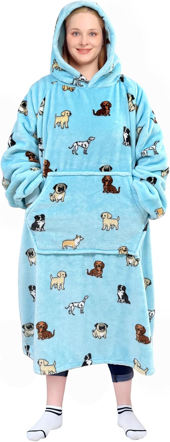 Waitu Wearable Blanket Sweatshirt Gifts for Women and Men, Warm and Cozy Giant Blanket Hoodie, Thick Flannel Blanket with Sleeves and Giant Pocket - Dark Gray