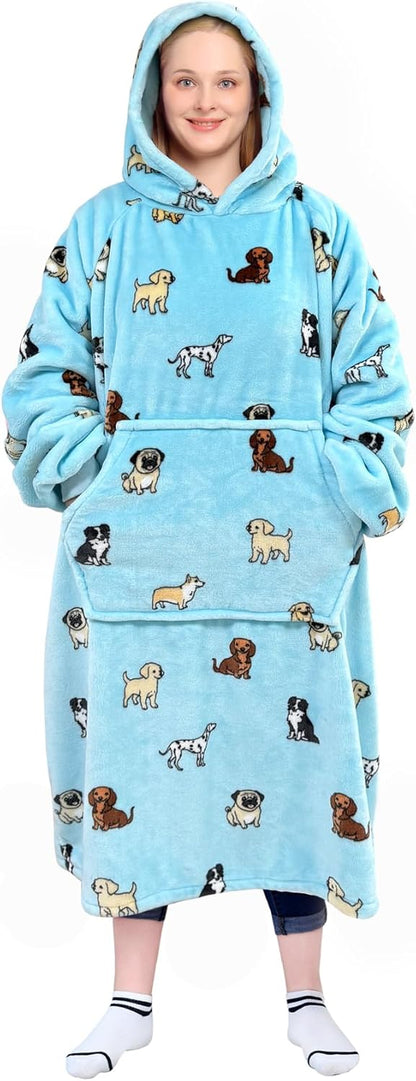Waitu Wearable Blanket Sweatshirt Gifts for Women and Men, Warm and Cozy Giant Blanket Hoodie, Thick Flannel Blanket with Sleeves and Giant Pocket - Dark Gray