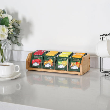 TIOPGHAD 2-Layer Stackable Bamboo Tea Bag Organizer Storage Holder & Rack - Wooden Tea Box Containers - Stand for Countertop or Cabinet