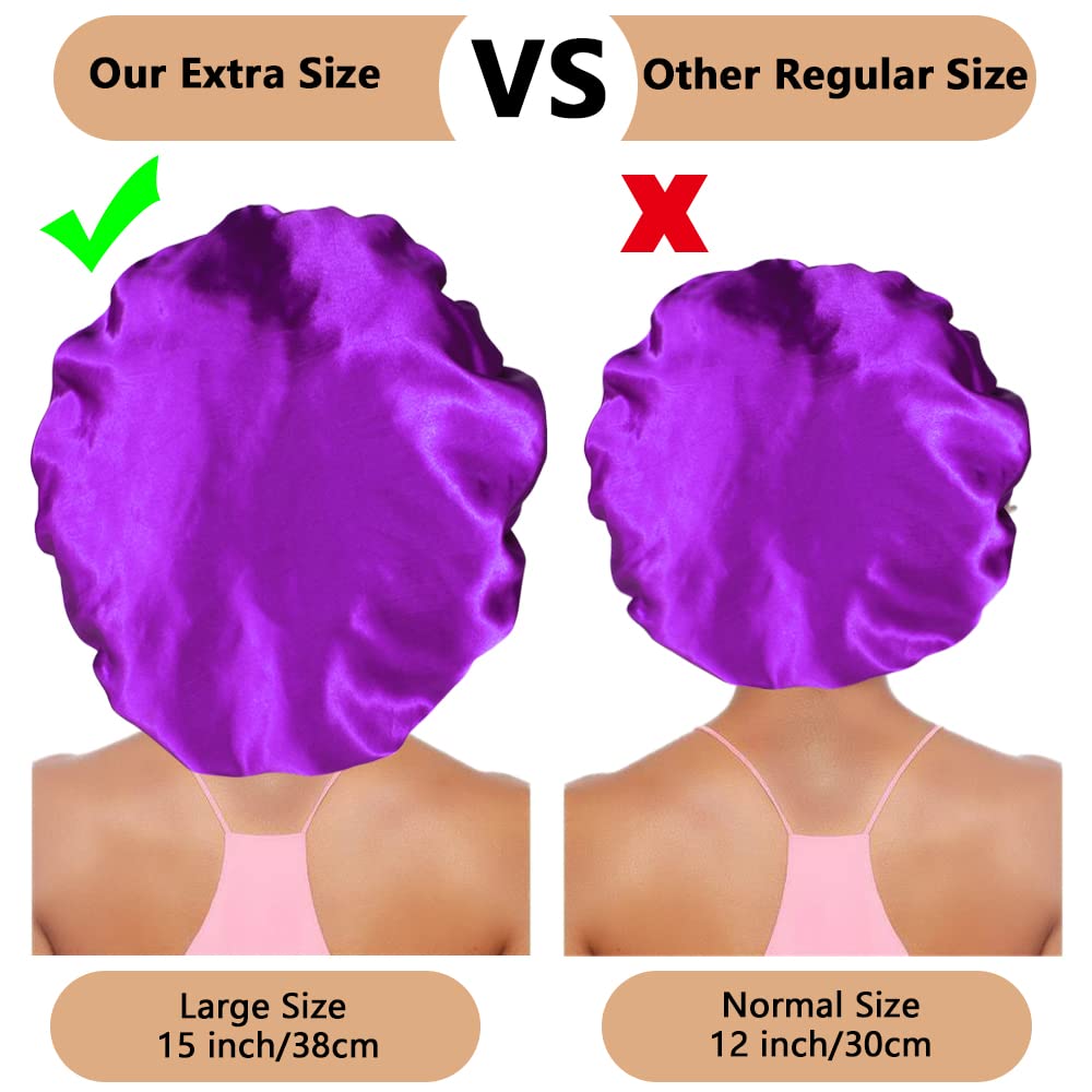 3PCS Extra Large Satin Bonnets for Sleeping, Hair Bonnets for Black Women Braids Curly Hair, C