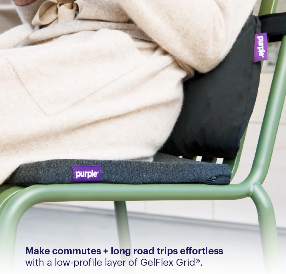 Purple Royal Seat Cushion, Portable 2 Inch Gel Seat Cushion, GelFlex Grid | Handles for Car, Office Chair, Stadium - Pressure-Reducing for Hard Seats, Temperature-Neutral, No-Slip - Made in USA