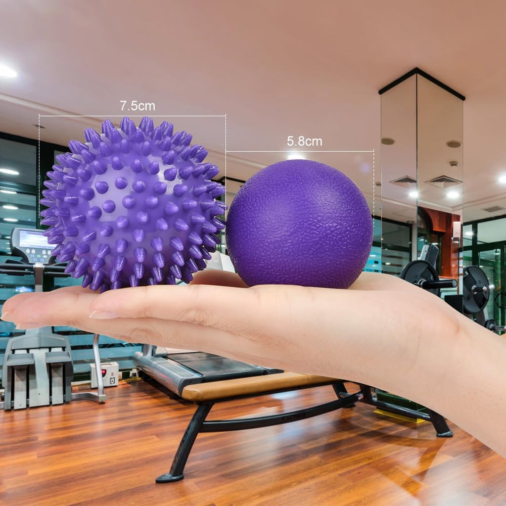 URAQT Spiky Massage Ball Set, 2 Pack Physical Therapy Massage Balls, Hard Lacrosse Ball & Spiky Massage Ball for Myofascial Release and Trigger Point Deep Tissue Massage (Blue)
