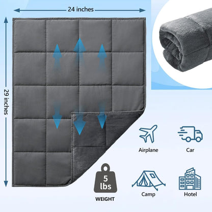 L'AGRATY Weighted Lap Pad 7lb: Small Weighted Blanket for Adults - Cooling Portable Travel Blanket for Relaxation Sleeping - Washable All-Season (29" x 24")
