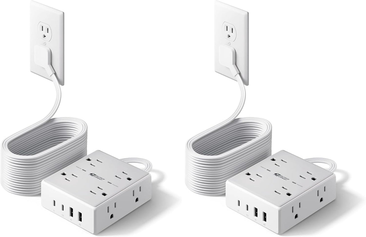 SUPERDANNY Extension Cord,Flat Plug Surge Protector Power Strip,10Ft