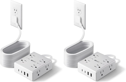 SUPERDANNY Extension Cord,Flat Plug Surge Protector Power Strip,10Ft
