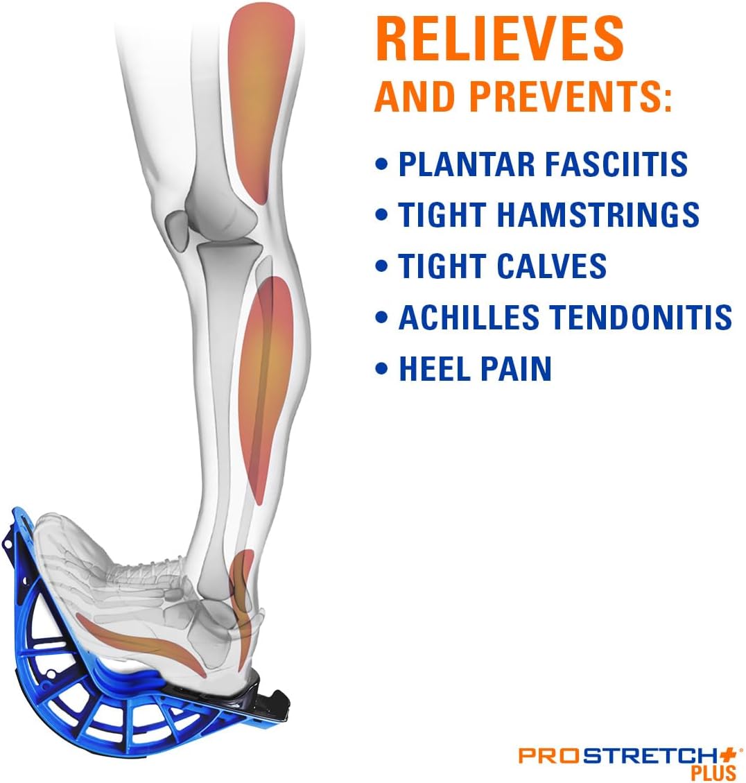 ProStretch Plus, Customizable/Adjustable Calf Stretcher and Foot Rocker for Plantar Fasciitis, Achilles Tendonitis, and Tight Calves