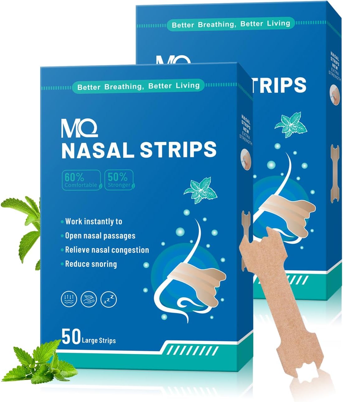 MQ 100ct Nasal Strips for Snoring Black Nose Strips for Breathing Extra Strength Snore Strips to Open Nasal Passages, Relieve Nasal Congestion