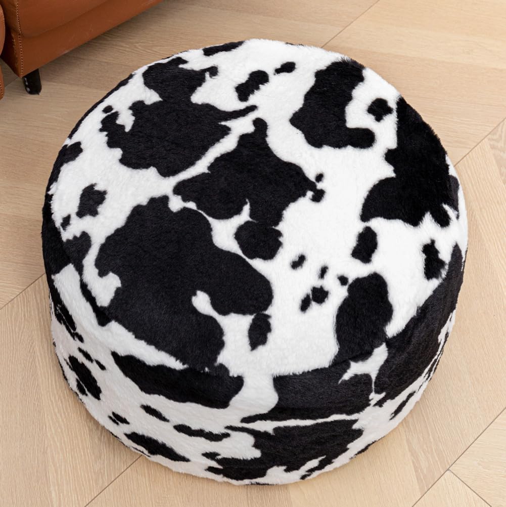 Round Pouf Ottoman Foot Stool 20x14In Ottoman Footrest for Couch Sofa Green