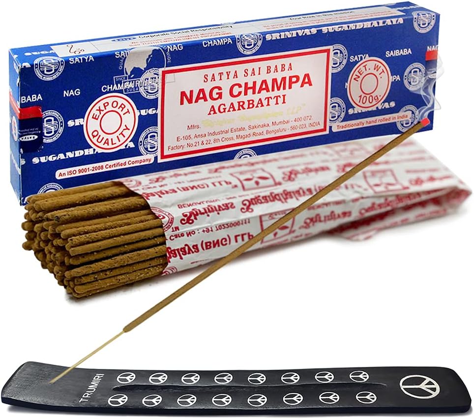 TRUMIRI Incense Stick Holder Bundle with Satya Sai Baba Nagchampa 250g Bulk Incense Sticks Nag Champa Agarbatti - Pack of 1 (Approx 250 Insence-Sticks)