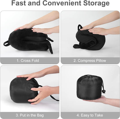 TALLGO Travel Pillow, Best Memory Foam Neck Pillow Head Support Soft Pillow for Sleeping Rest, Airplane Car & Home Use (Black)